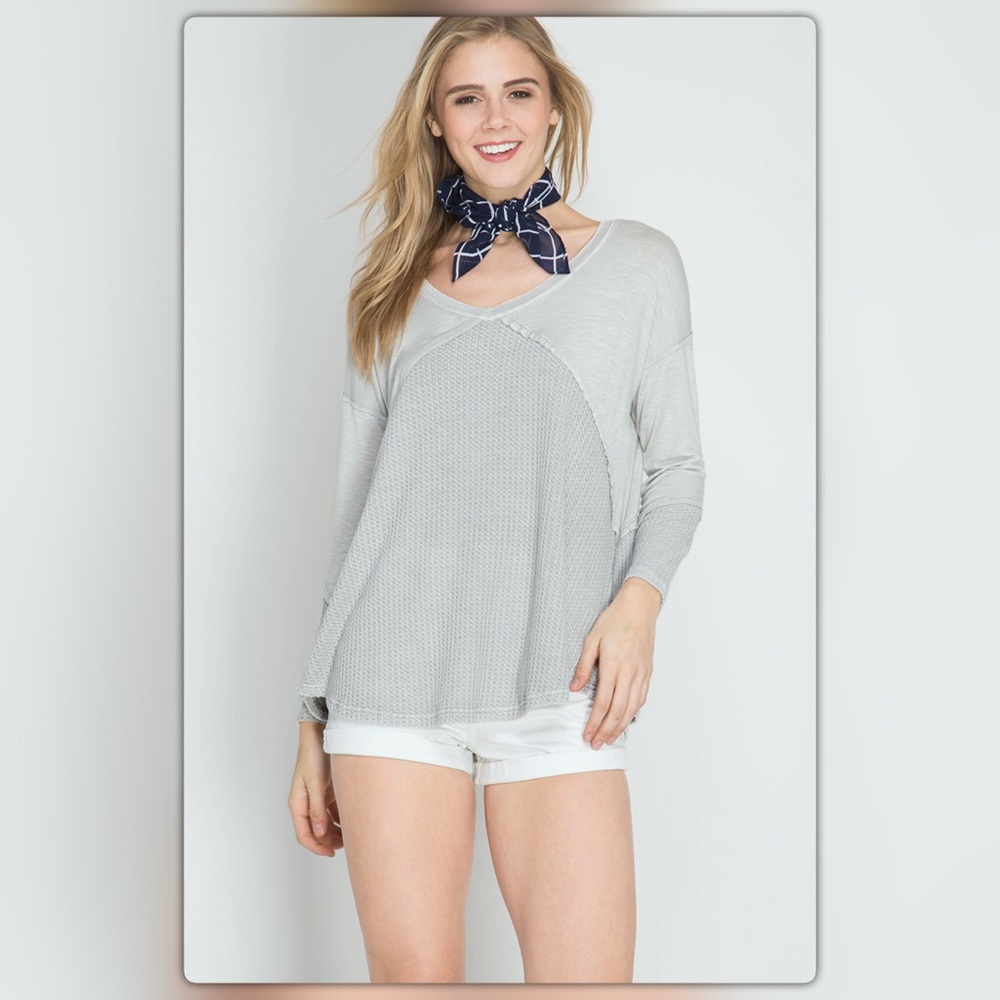 Gray Contrast Trim Loose Fit Tunic Top